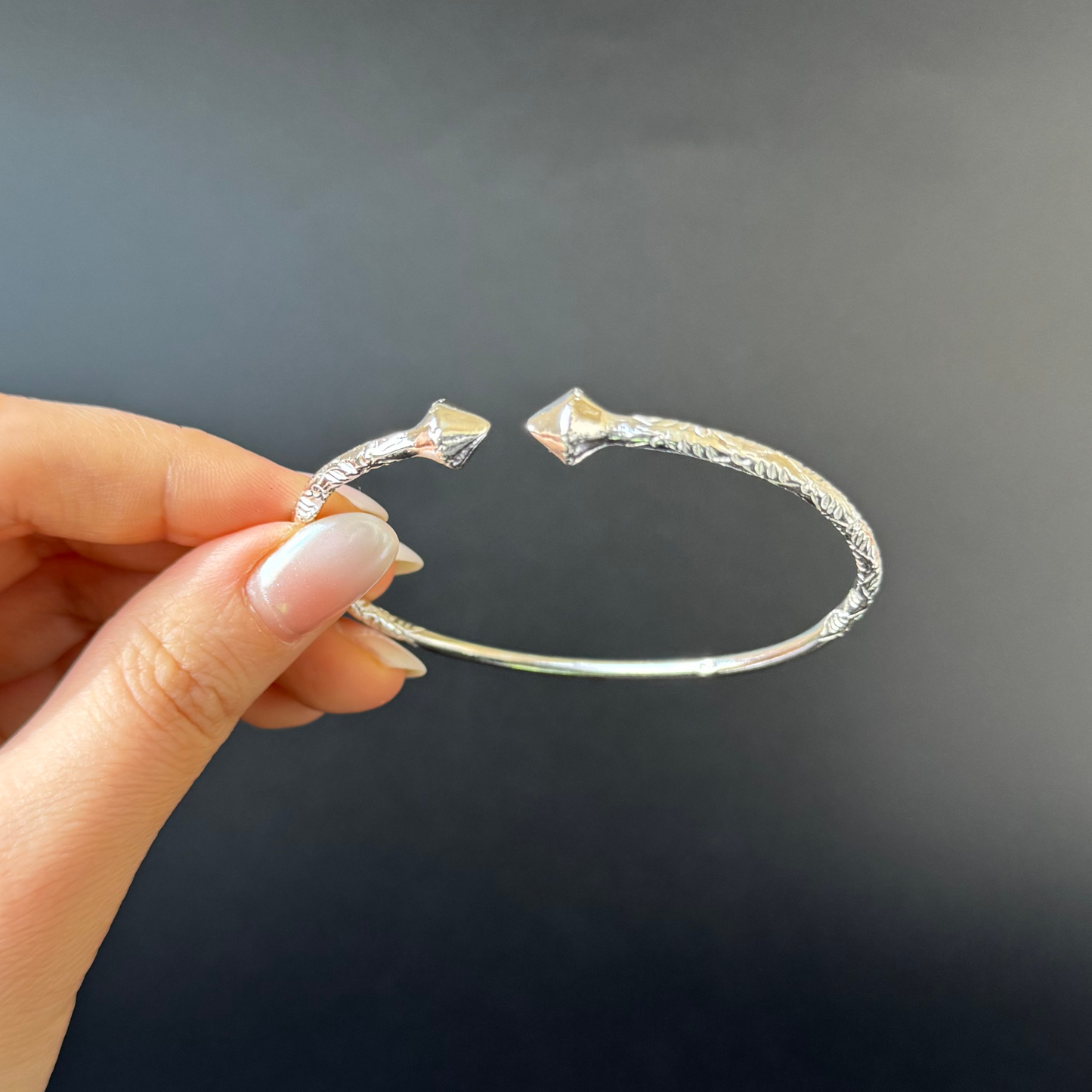 Solid .925 Sterling Silver Slim Cone West Indian Bangle, 1 piece
