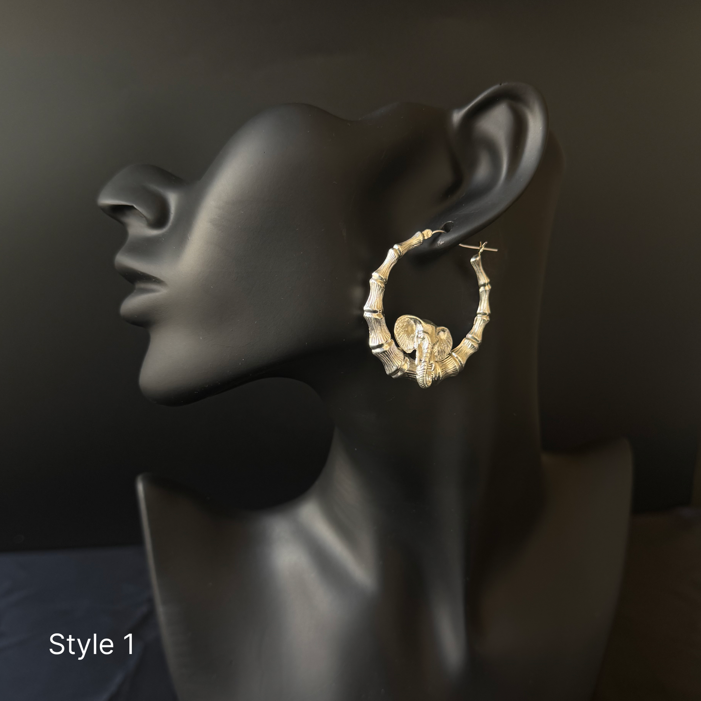 Elephant 925 Sterling Silver Bamboo Hoops, Earrings