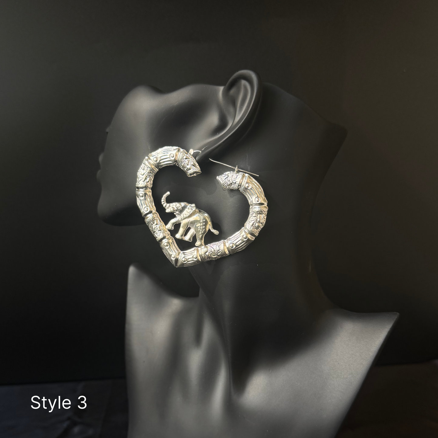 Elephant 925 Sterling Silver Bamboo Hoops, Earrings