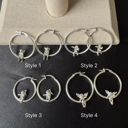 Cupid Angel .925 Sterling Silver Hoops
