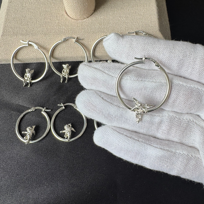 Cupid Angel .925 Sterling Silver Hoops