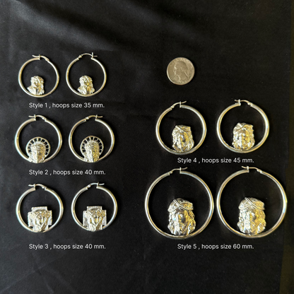 Jesus 925 Sterling Silver Hoops Earrings