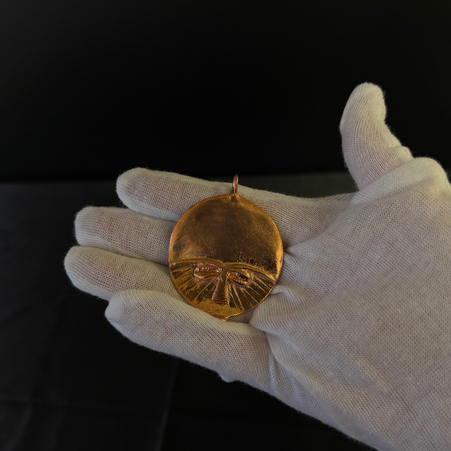 Large Round African Tribal Mask Pure Copper Pendant