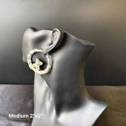 Teddy Bear 925 Sterling Silver Bamboo Hoop Earrings