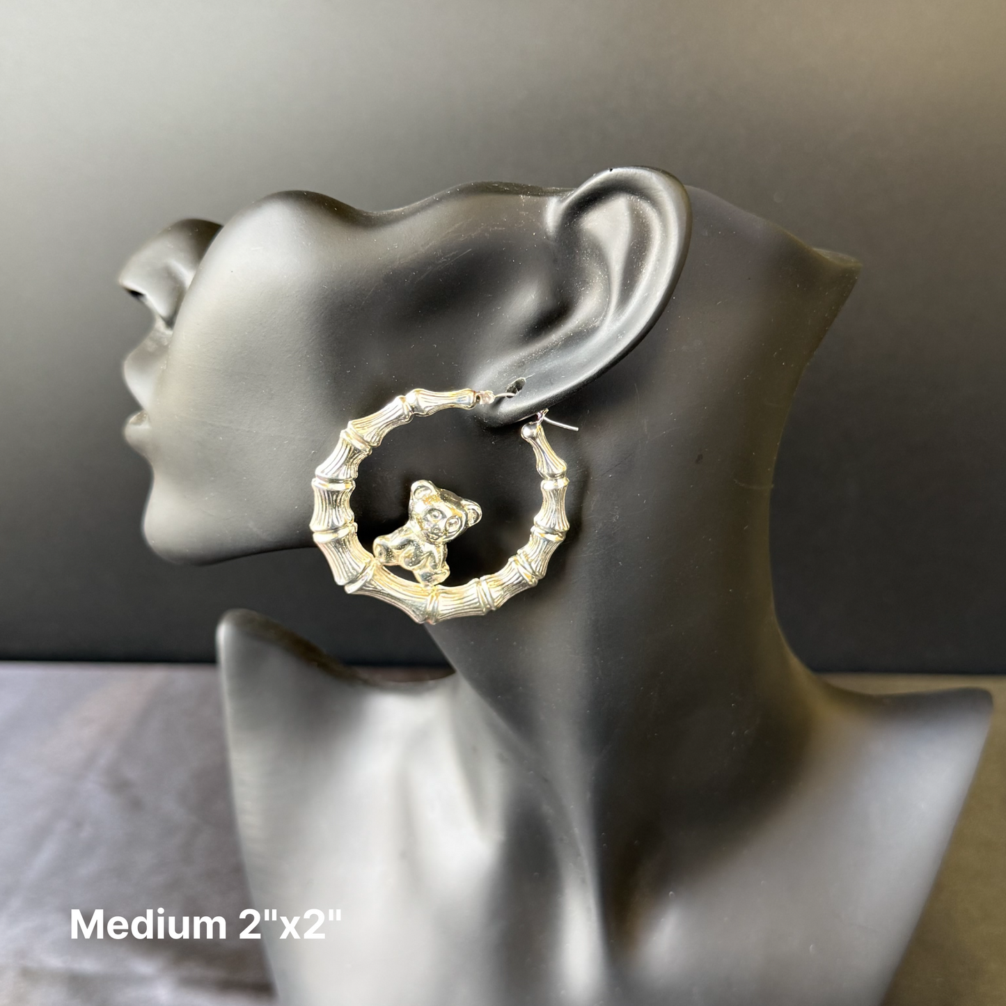 Teddy Bear 925 Sterling Silver Bamboo Hoop Earrings