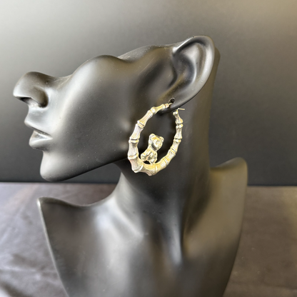 Teddy Bear 925 Sterling Silver Bamboo Hoop Earrings