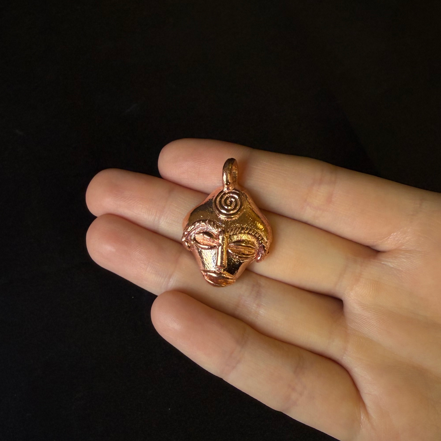 Small African Tribal Mask Real Copper Pendant