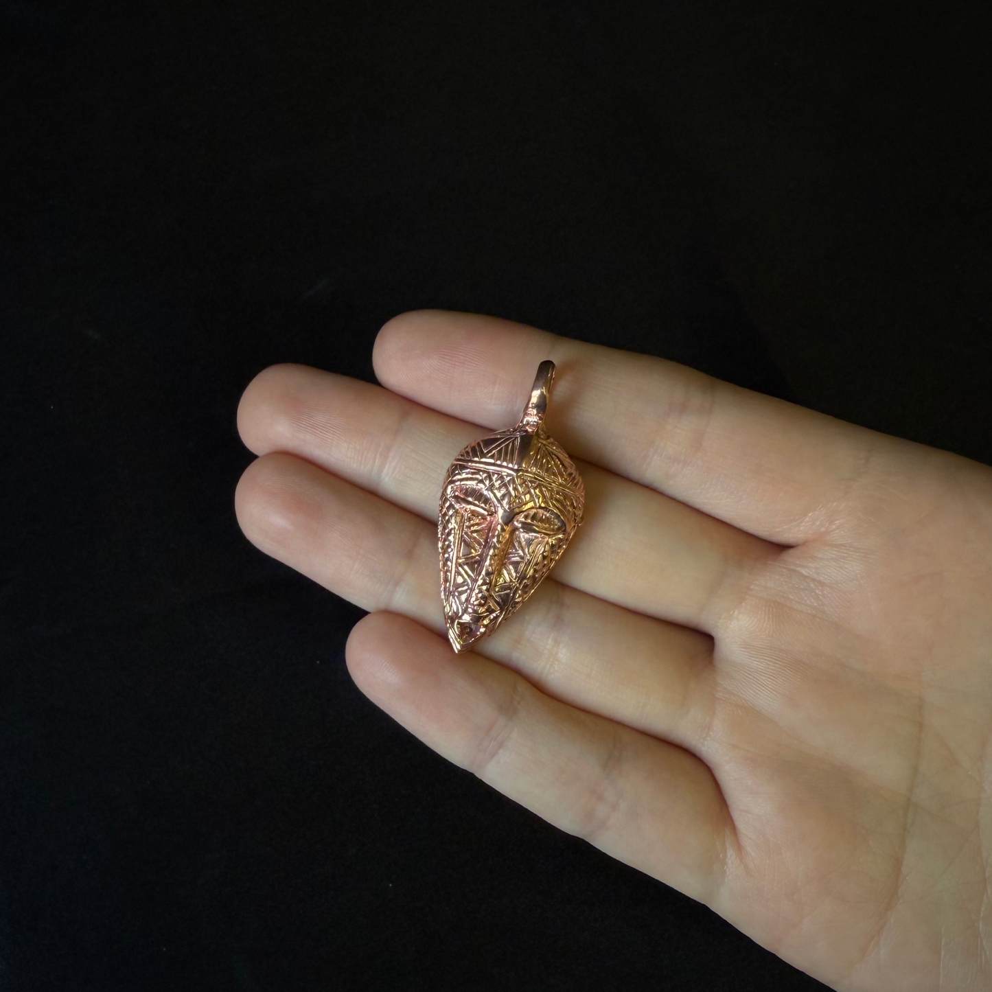 Heavy African Tribal Mask Real Copper Pendant