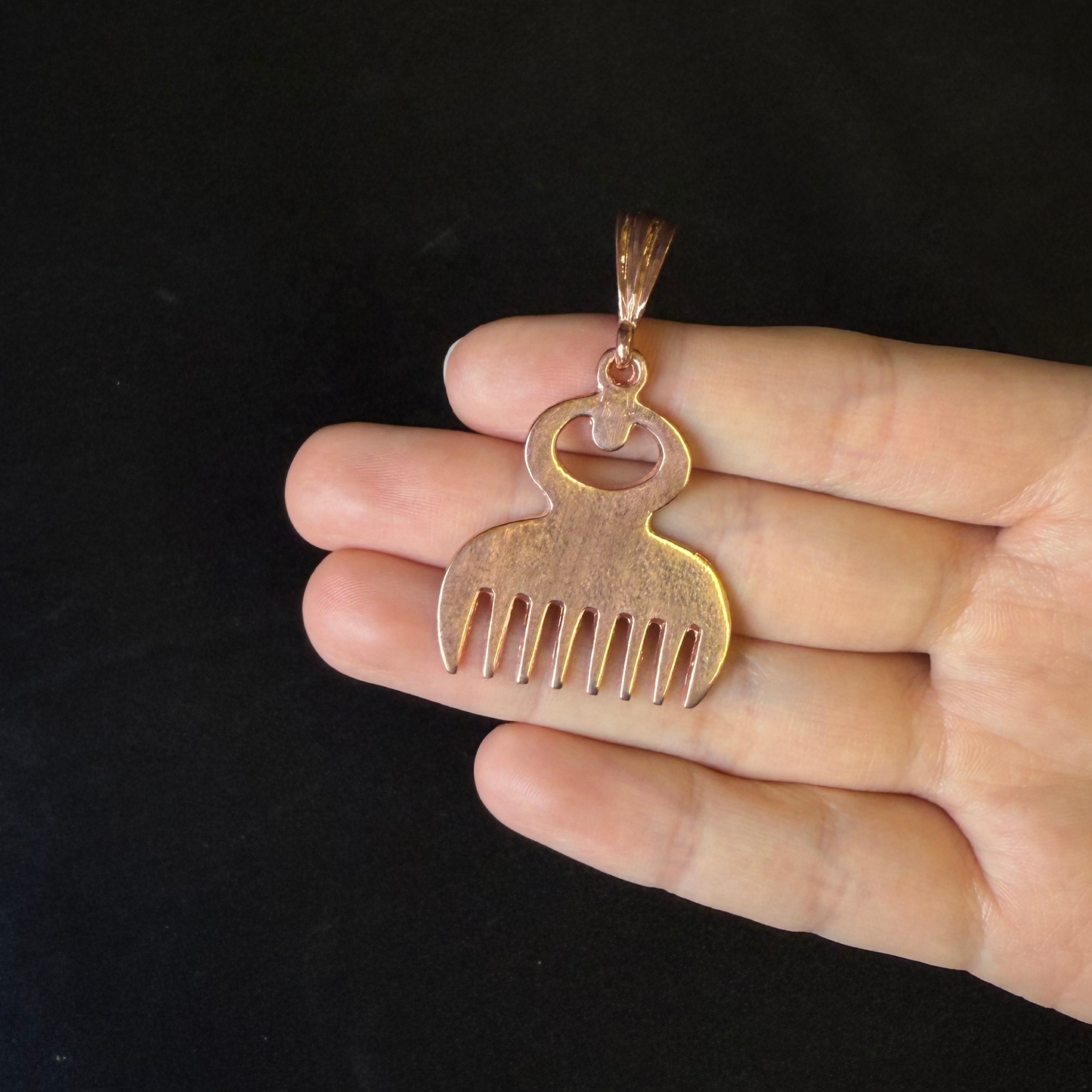 African Comb Real Copper Pendant, Duafe Copper Pendant