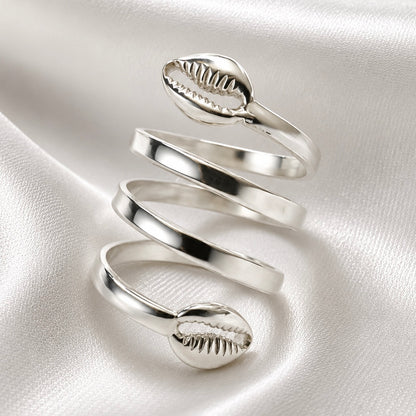 Better Jewelry Solid .925 Sterling Silver Spiral Three Row Cowrie Shell Ring