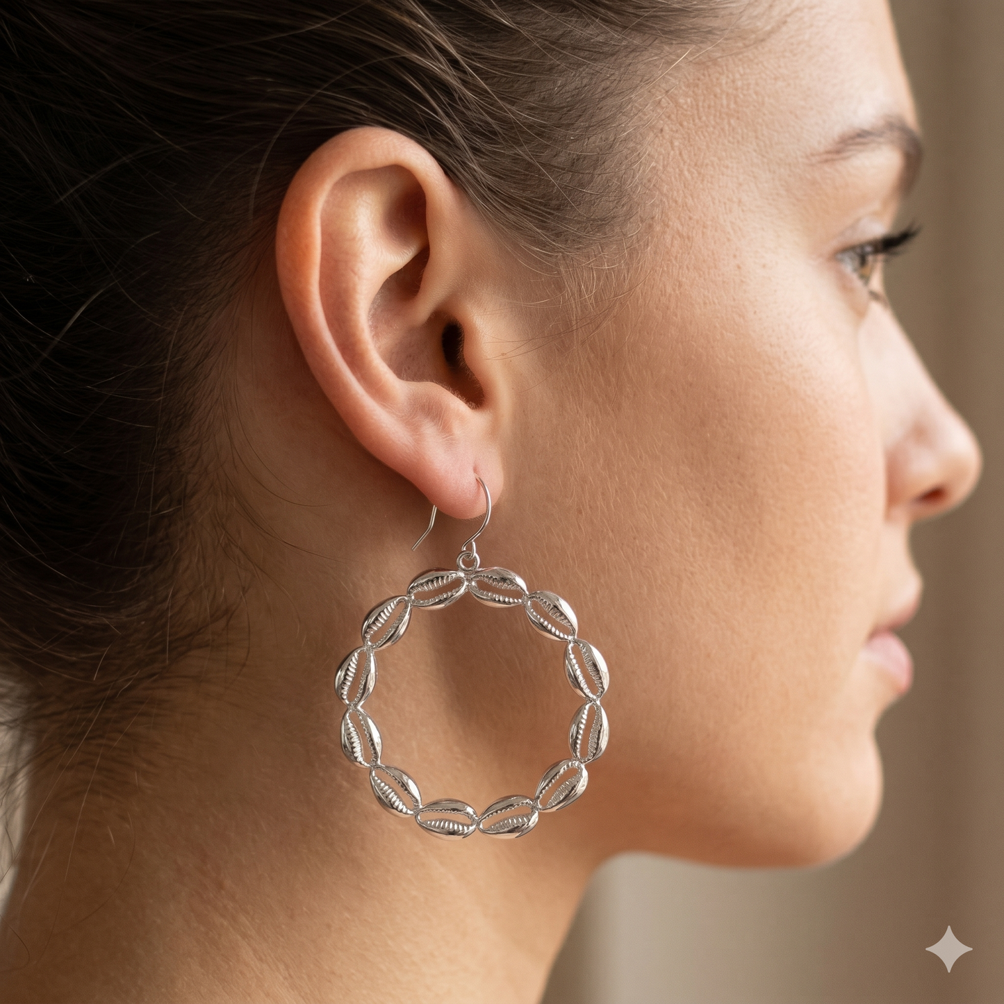 Cowrie Shell 925 Sterling Silver Hoops earrings