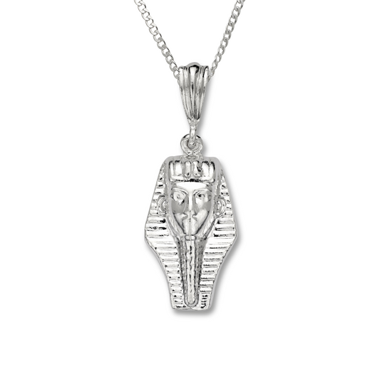 Handmade 925 sterling silver Pharaoh head pendant with detailed design, available with optional Cuban chain.