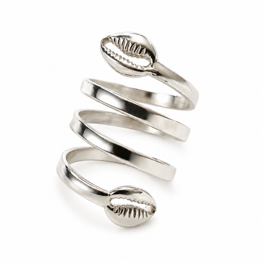 Better Jewelry Solid .925 Sterling Silver Spiral Three Row Cowrie Shell Ring
