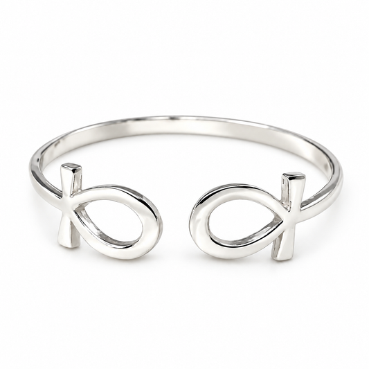 Plain Raw Ankh Bangle .925 Sterling Silver West Indian Bracelet, 1 piece