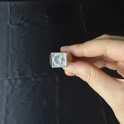 Muslim / Islamic Crescent Moon & Star .925 Sterling Silver Square Signet Ring