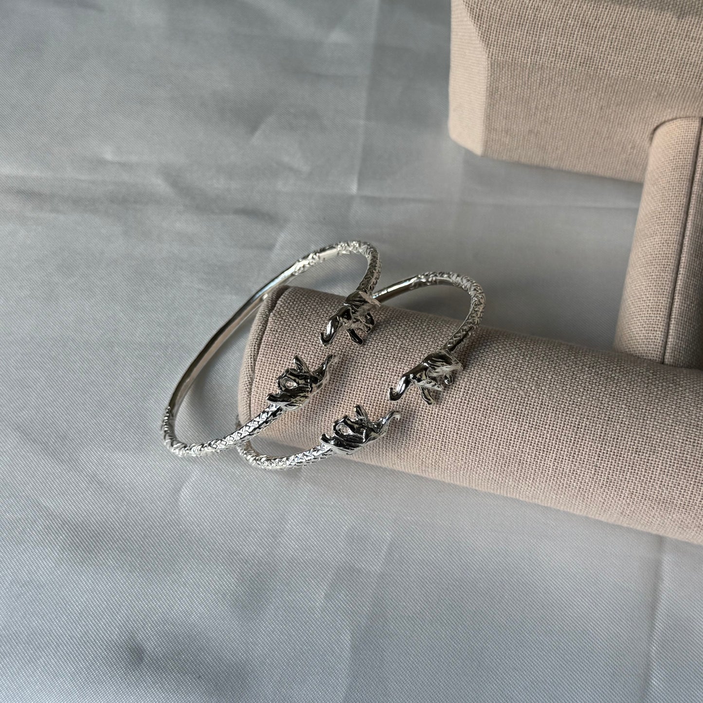 Better Jewelry Elephant Ends West Indian Bangles .925 Sterling Silver, 1 pair