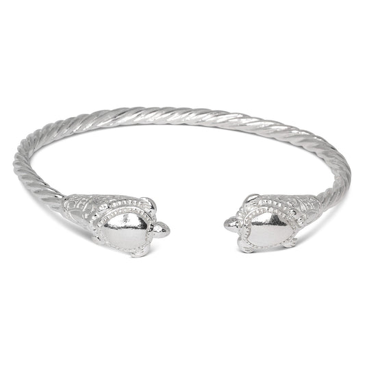 Better Jewelry Coiled Rope West Indian Bangle w. Turtle Ends .925 Sterling Silver, 1 piece
