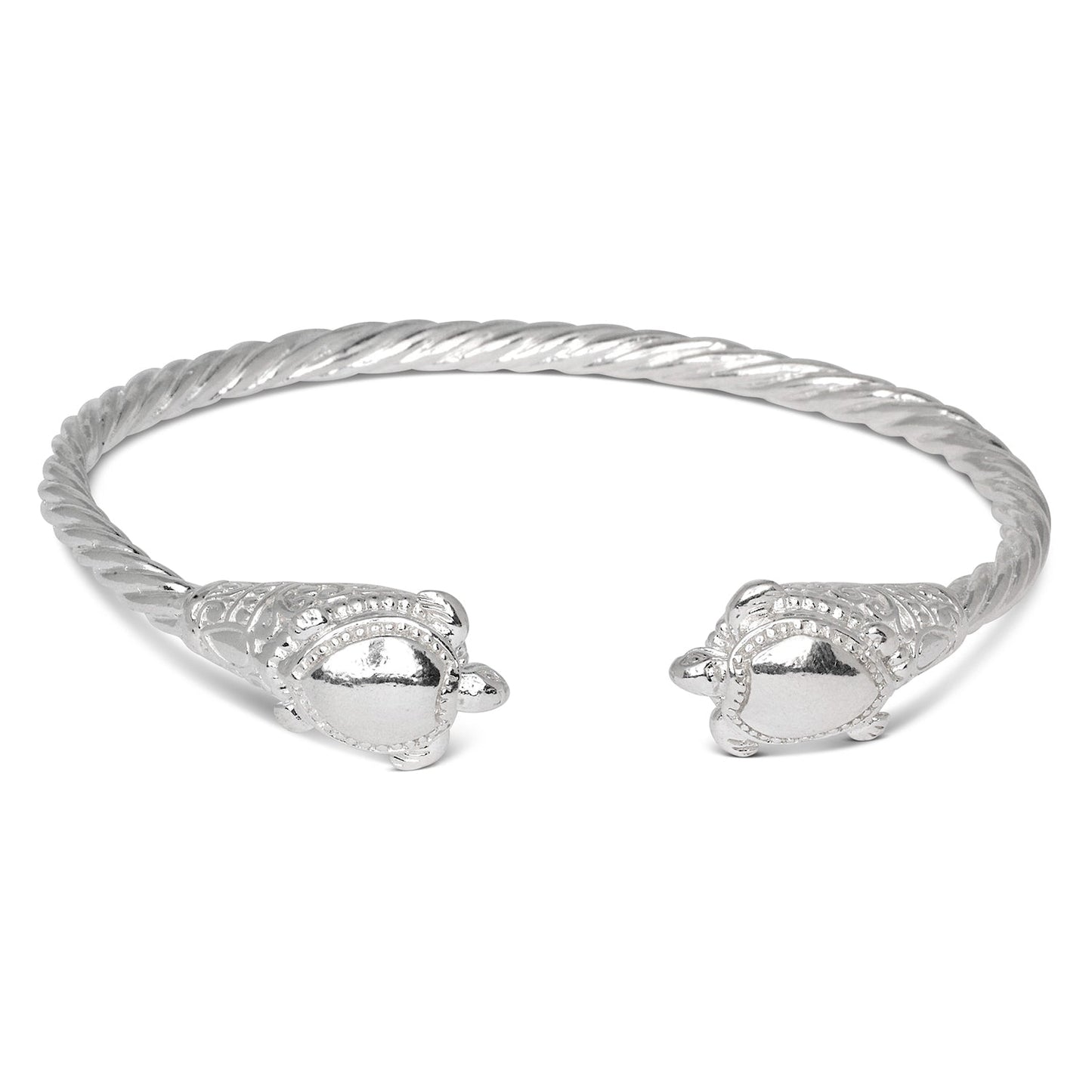 urtle Ends Coiled Rope 925 Sterling Silver Bangle | West Indian Style | 42g, 4mm Thick