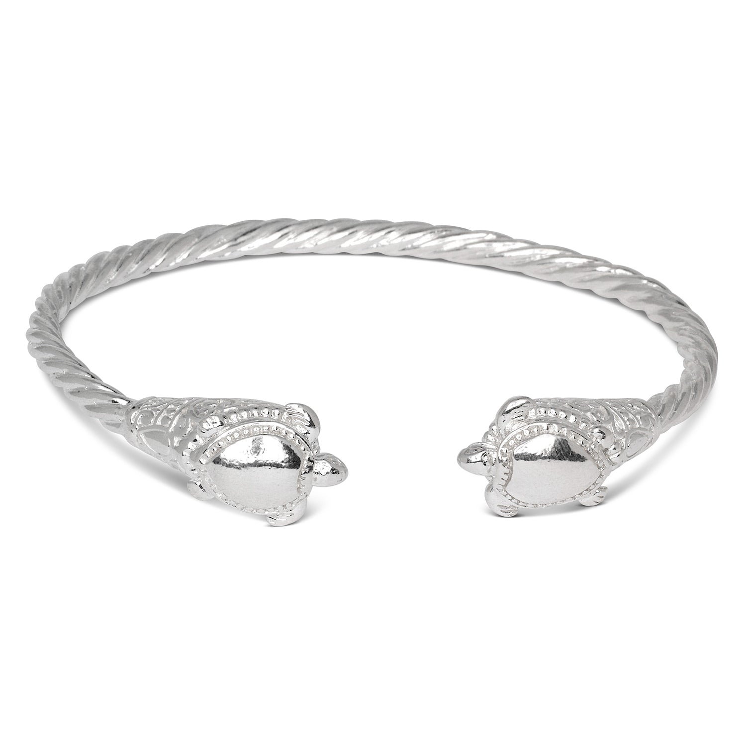 urtle Ends Coiled Rope 925 Sterling Silver Bangle | West Indian Style | 42g, 4mm Thick