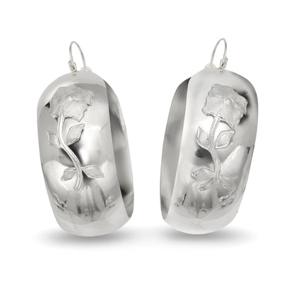 Daisy Flower Wide Solid .925 Sterling Silver Huggie Earrings