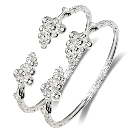 Large Grape Bunch Ends .925 Sterling Silver West Indian Bangles, 1 pair