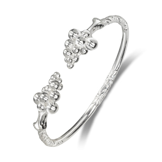 Large Grape Bunch Ends .925 Sterling Silver West Indian Bangle, 1 piece