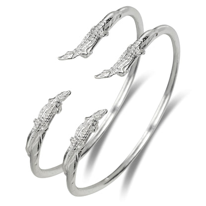Elegant Alligator 925 Sterling Silver West Indian Bangles, 1 pair