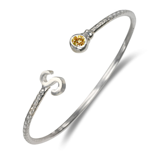 Personalized 925 Sterling Silver Birthstone Initial Bangle, 2.5mm