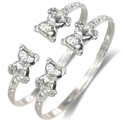 Teddy Bear .925 Sterling Silver Flat West Indian Bangles, 1 pair