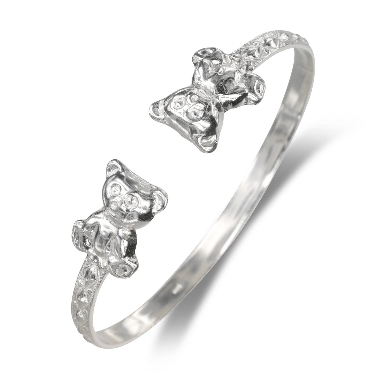 Teddy Bear .925 Sterling Silver Flat West Indian Bangle, 1 piece