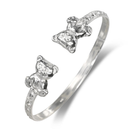 Teddy Bear .925 Sterling Silver Flat West Indian Bangle, 1 piece