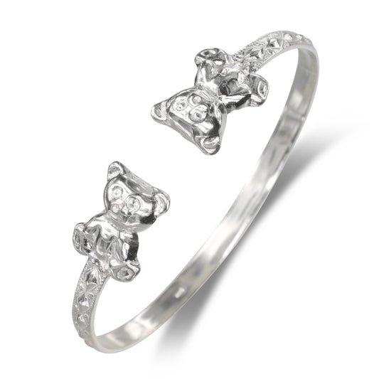 Teddy Bear .925 Sterling Silver Flat West Indian Bangle, 1 piece