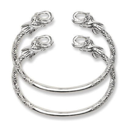 Thick Elephant .925 Sterling Silver West Indian Bangles, 1 pair