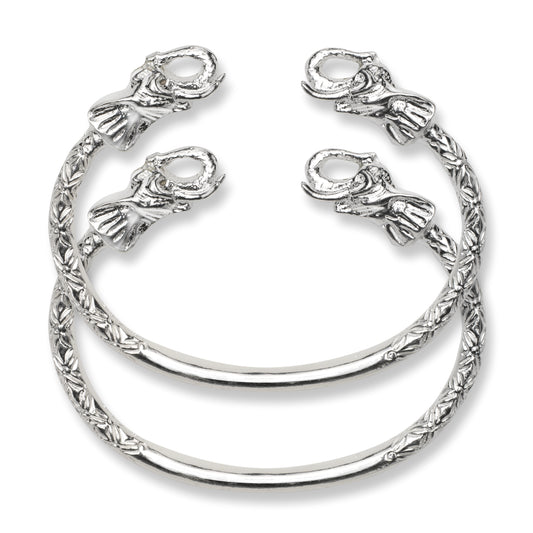 Thick Elephant .925 Sterling Silver West Indian Bangles, 1 pair