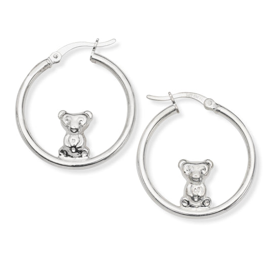 Teddy Bear 925 Sterling Silver Hoop Earrings