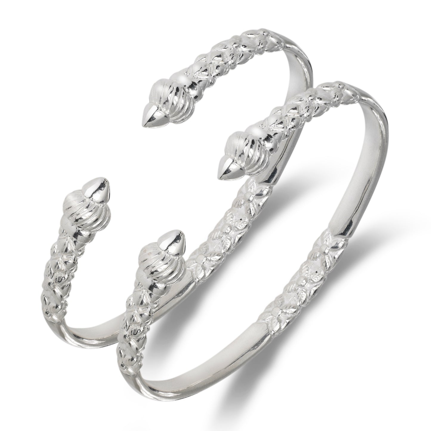 Taj Mahal Ridged Arrow Flat Thick .925 Sterling Silver West Indian Bracelet Bangles, 1 pair