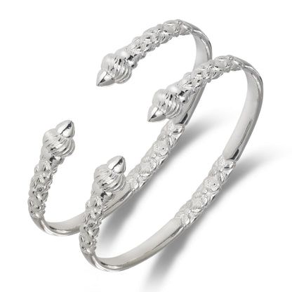 Taj Mahal Ridged Arrow Flat Thick .925 Sterling Silver West Indian Bracelet Bangles, 1 pair