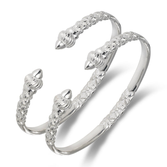 Taj Mahal Ridged Arrow Flat Thick .925 Sterling Silver West Indian Bracelet Bangles, 1 pair