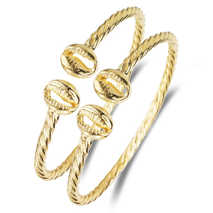 Better Jewelry Solid .925 Sterling Silver Cowrie Shell Coiled Rope Bangles, 1 pair