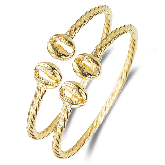 Better Jewelry Solid .925 Sterling Silver Cowrie Shell Coiled Rope Bangles, 1 pair