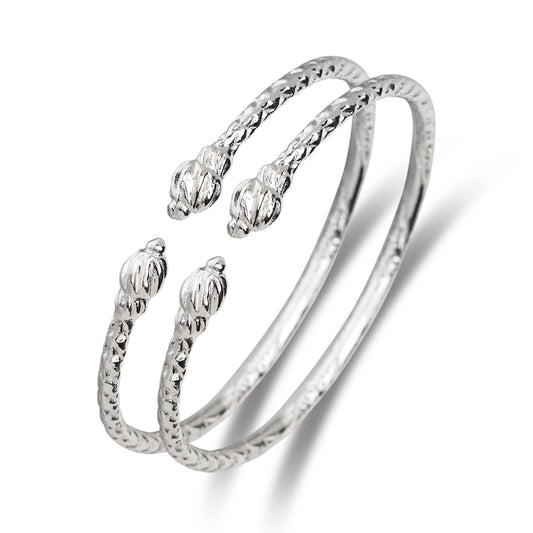 Better Jewelry Twisted Ends w. Soft Point Solid .925 Sterling Silver West Indian BABY Bangles, 1 pair