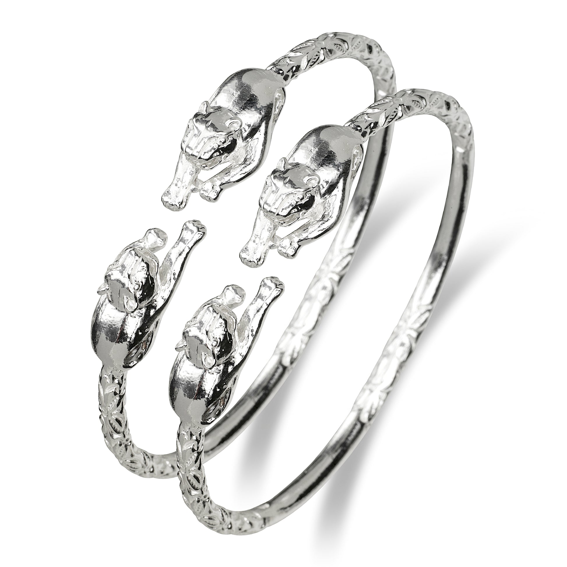 Panther 925 Sterling Silver West Indian Bangles, handmade in the USA, available in sizes from 7" to 10", 58 grams per pair, bold and stylish wristwear