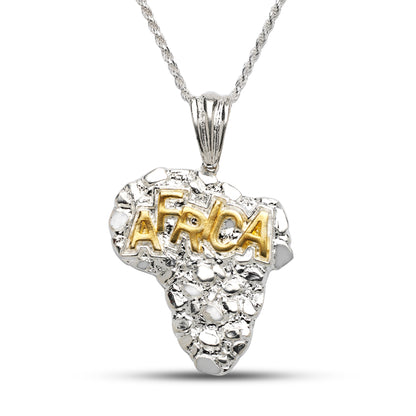 Africa Map 925 Sterling Silver 14k gold plated Pendant with or w/o silver chain for Men, Women
