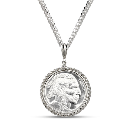 .999 Fine Pure Silver Coin with .925 Solid Sterling Silver Pendant Bezel on Silver Miami Cuban Chain or Without Chain