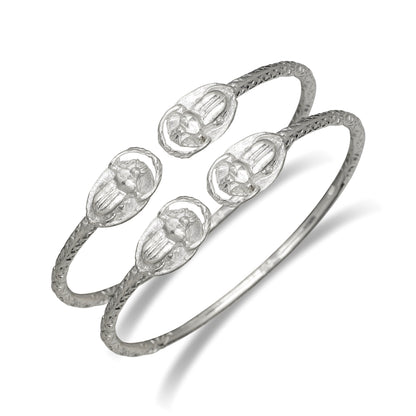 Egyptian Scarab .925 Solid Sterling Silver West Indian Bangles, 1 pair