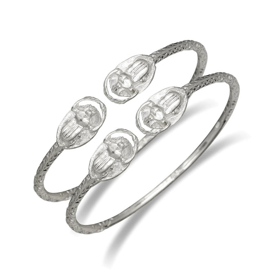 Egyptian Scarab .925 Solid Sterling Silver West Indian Bangles, 1 pair