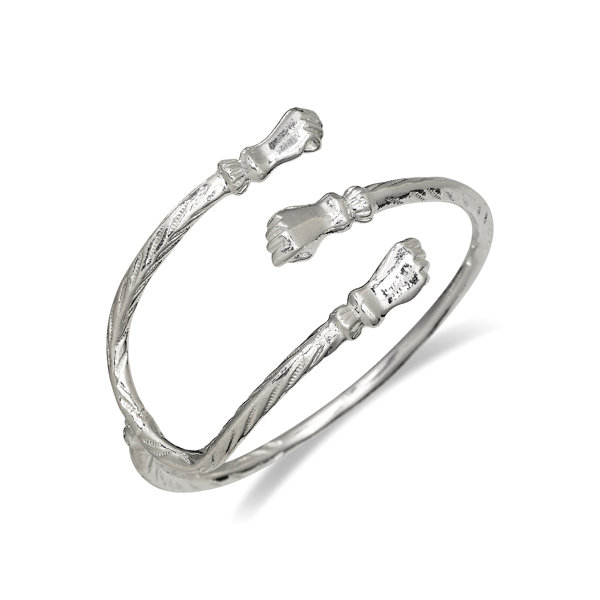 Tri-Tip 925 Solid Sterling Silver West Indian Bangle with Fists Ends