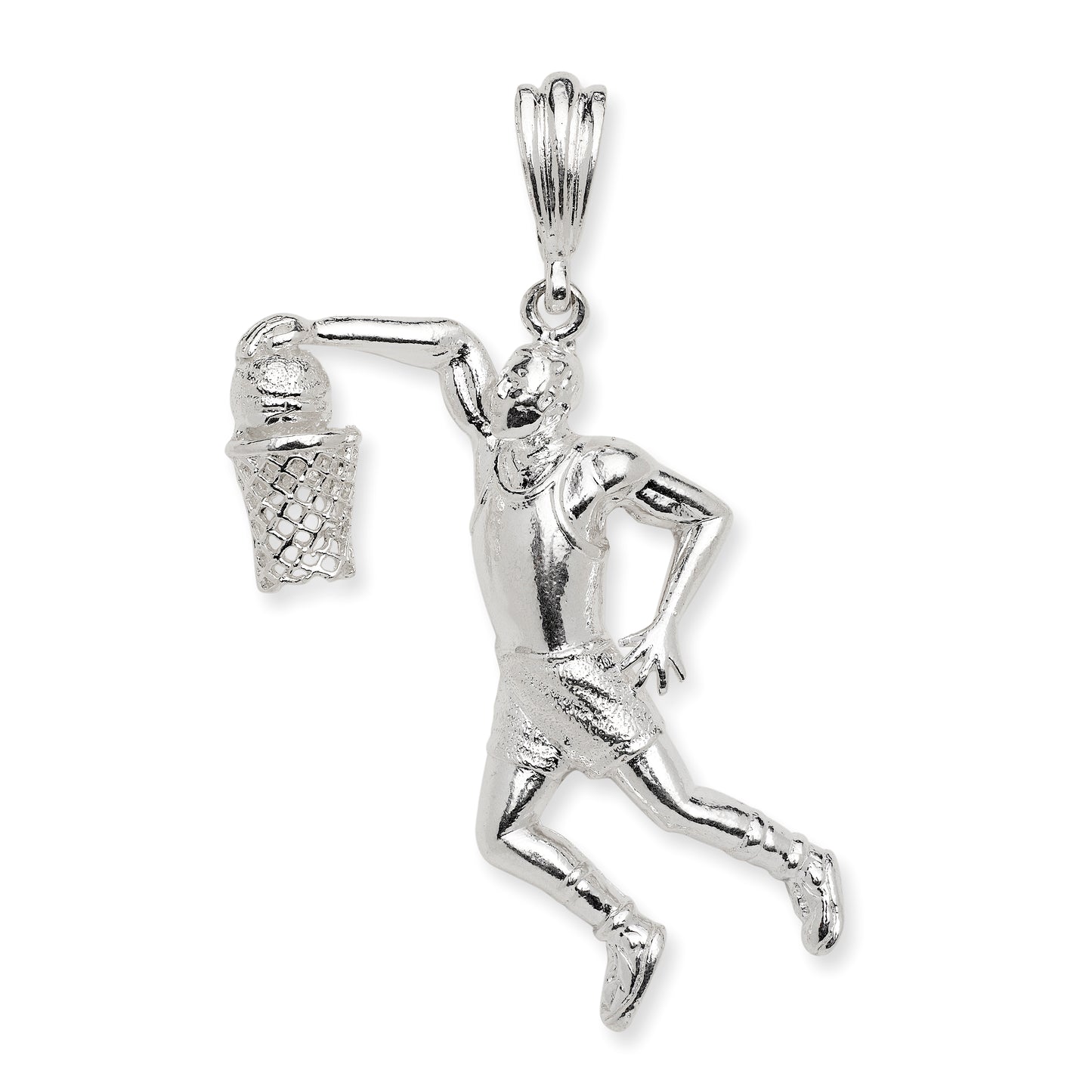 NEW! Better Jewelry .925 Sterling Silver Jump Slam Dunk Basketball Player Sports Vintage Charm Pendant