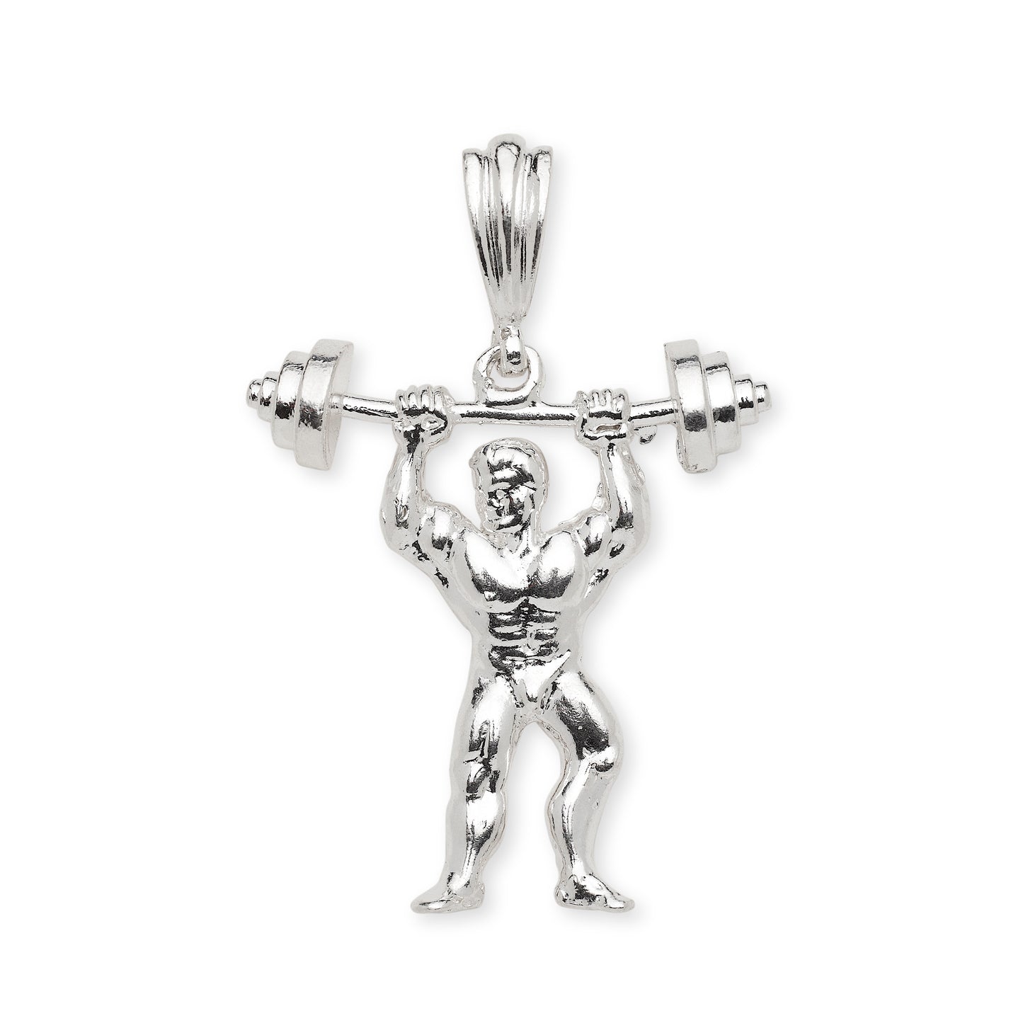 NEW!  Better Jewelry .925 Sterling Silver Bodybuilder Muscular Male Barbell Sports Vintage Charm Pendant