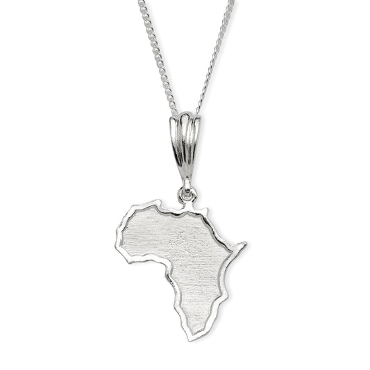 Better Jewelry, Large African Map .925 Sterling Silver Pendant with Cuban Chain